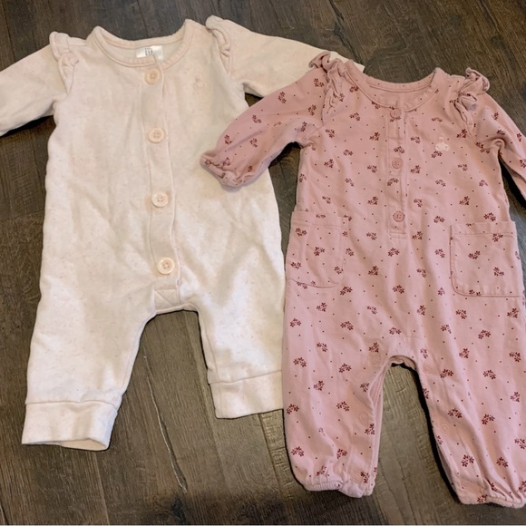 GAP Other - Baby gap one piece outfits. Plush pink button up suit, pink floral snap outfit